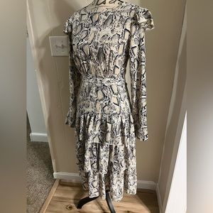 Juniors cream and blue snake skin dress.